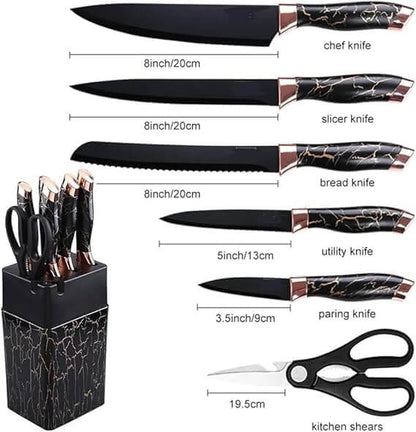 7 Piece Marble Kitchen Knife Set with Stand and Base