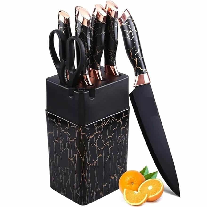 7 Piece Marble Kitchen Knife Set with Stand and Base