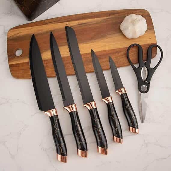 7 Piece Marble Kitchen Knife Set with Stand and Base
