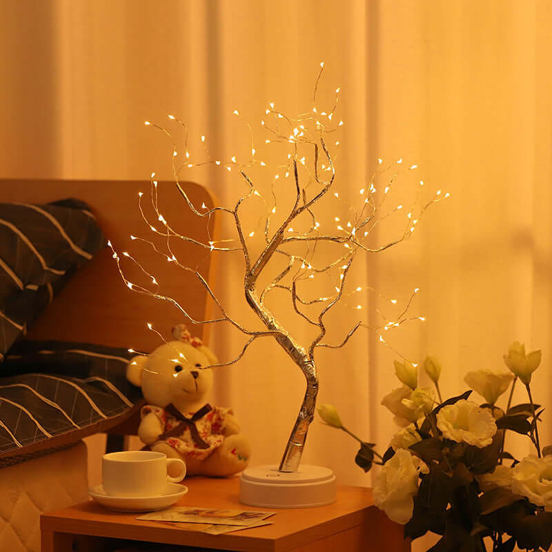 LED Bonsai Tree Fairy Light with Silver Wire Branches